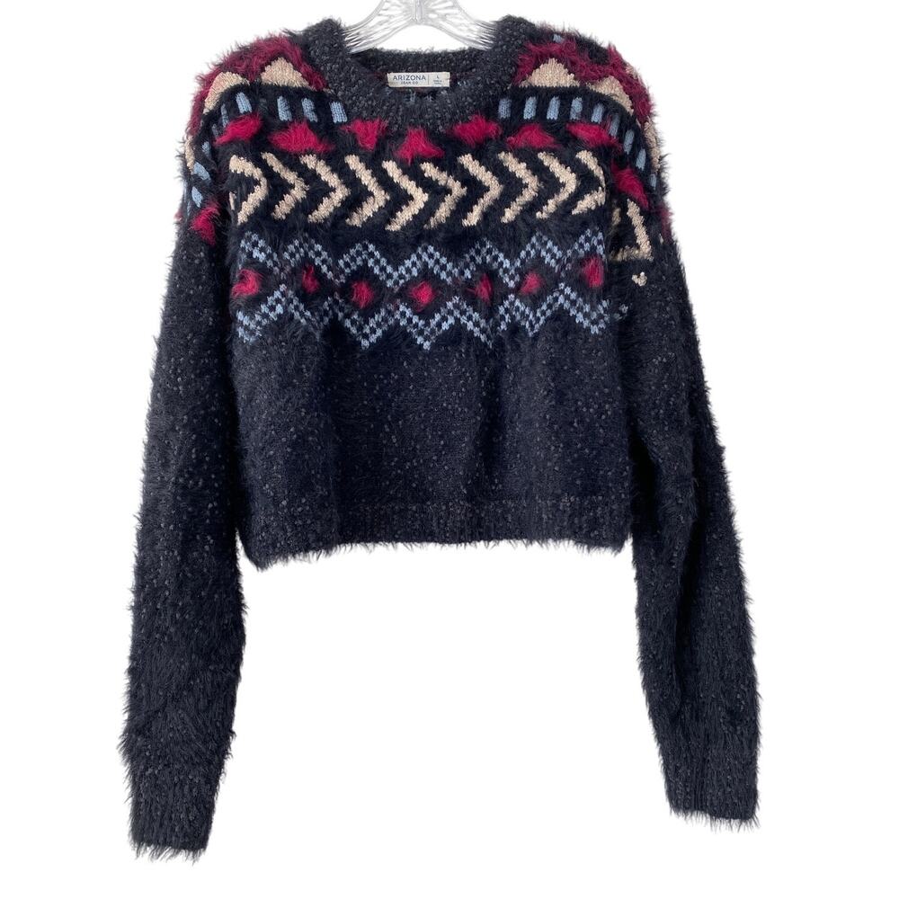Arizona Jean‎ Co Fuzzy Cropped Aztec Fair Isle Nordic Sweater Sz Woodland Camp